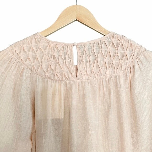 NWT DownEast Pleated Yoke Long Sleeve Blouse Light Beige Blush Size Small NEW - Picture 12 of 15